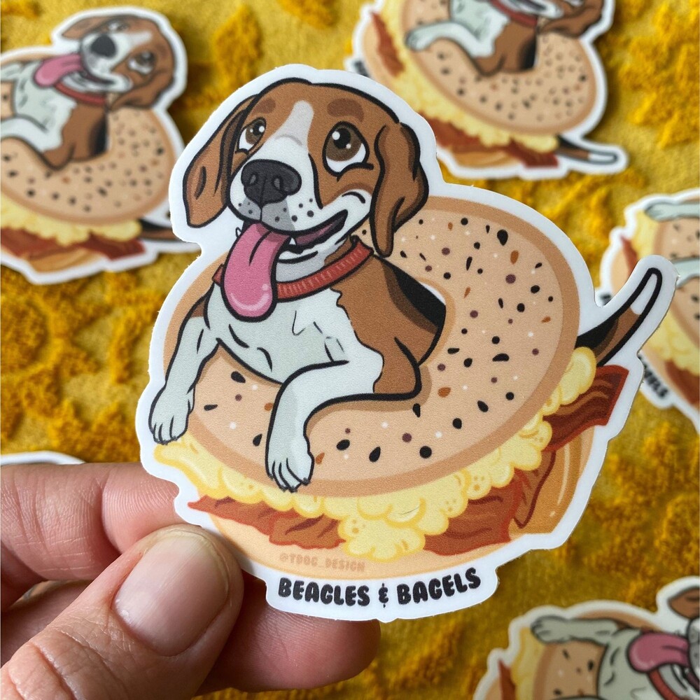 Beagles and Bagels 3” Sticker | Dog Lover Pets Puppy Animals Breakfast Food Viny